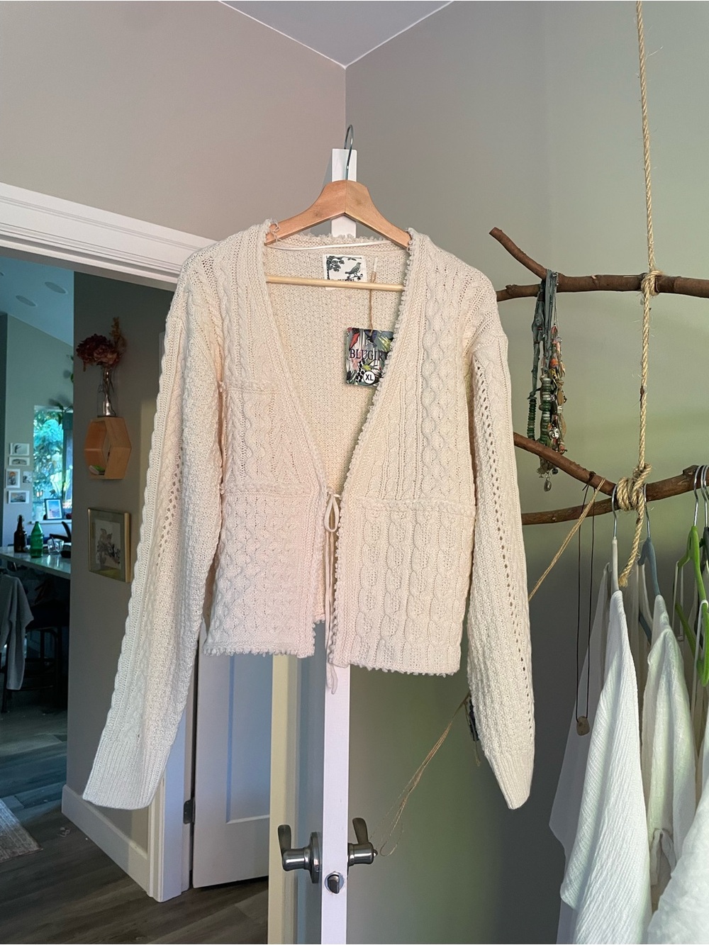 NWT blugirl boho cream cable knit Cardi XL